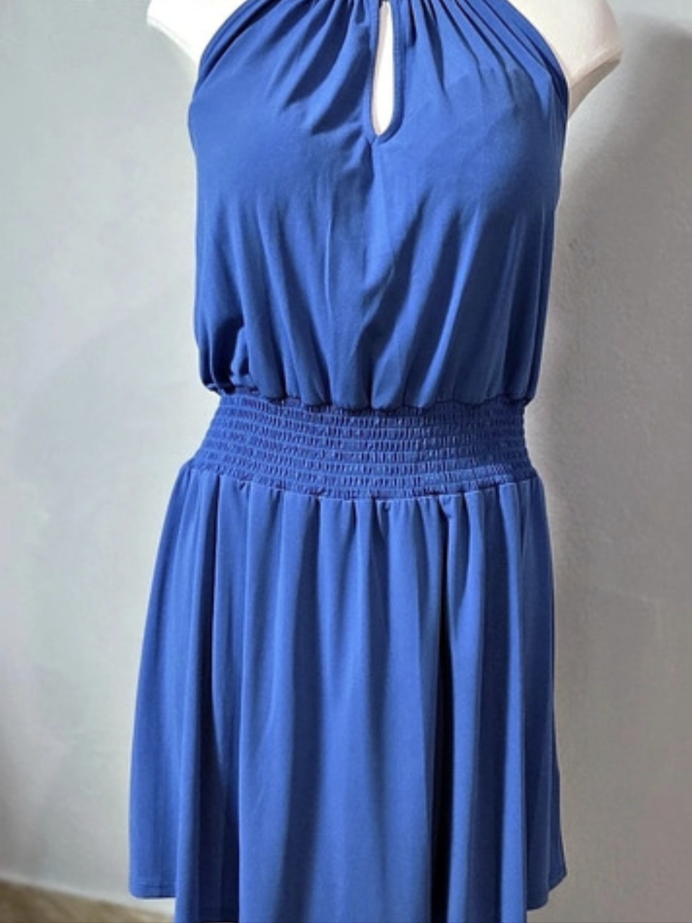 1.STATE Smocked Waist Halter Mini Dress Blue Large